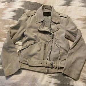 Allsaints Cream Gray Blue Suede Balfern Leather Jacket